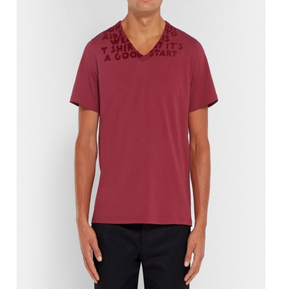 Maison Margiela Aids Awareness T Shirt V Neck Burgundy Size L
